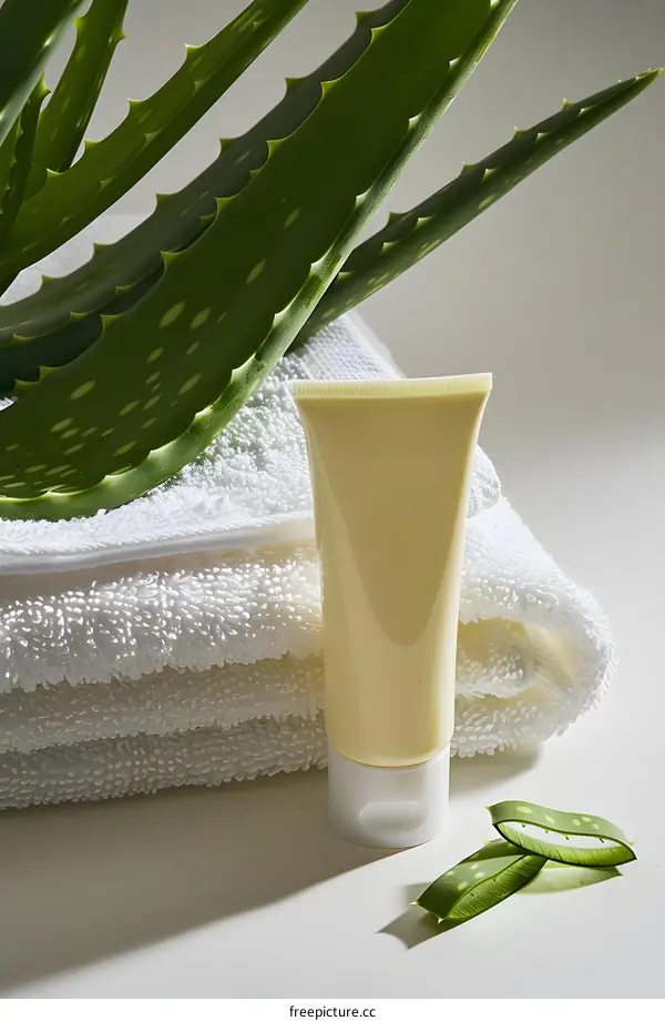 Aloe Vera Cream with Towel and Leaves