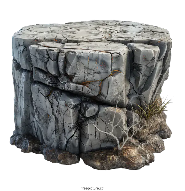 [Transparent Background PNG]gray cracked rock podium