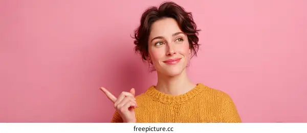 Smiling Woman Pointing to the Future