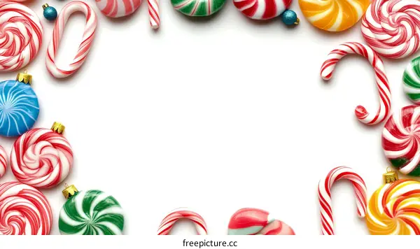 Colorful Christmas Candies and Ornaments Border