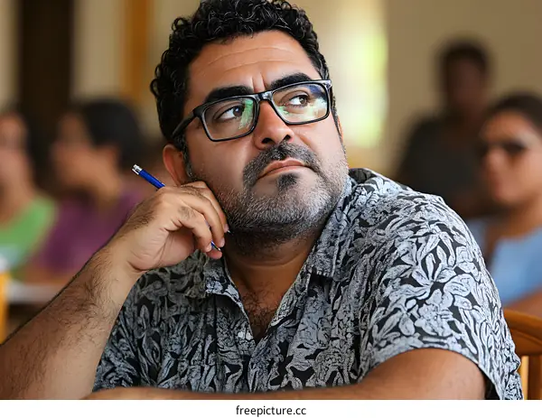 Thoughtful Man Wearing Glasses Sitting in a Room