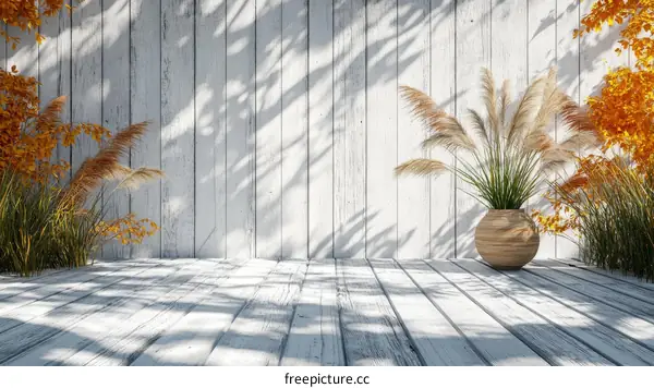 Autumnal Wooden Floor Space with Plants