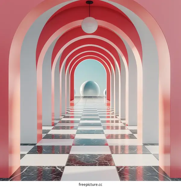 Surreal Pink and White Hallway
