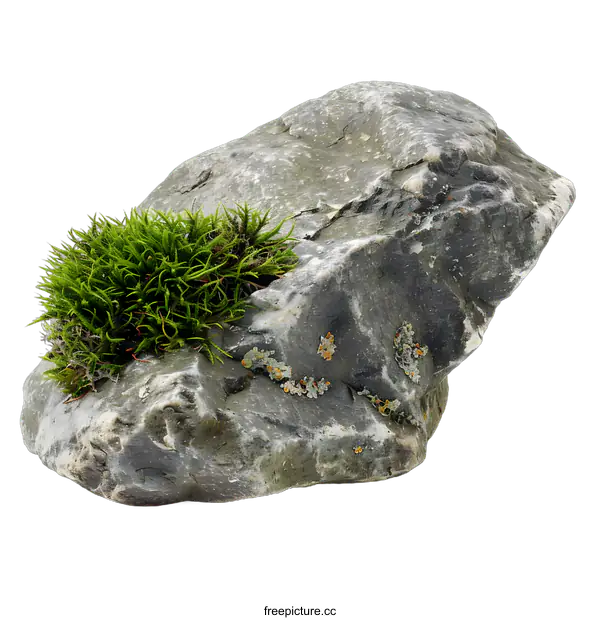 [Transparent Background PNG]Green Moss on a Stone