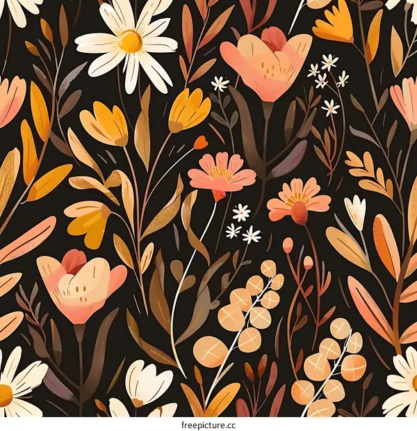 Floral Pattern with Daisies and Wildflowers
