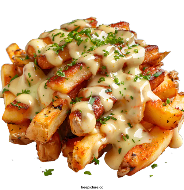 [Transparent Background PNG]Delicious Cheesy Fries with Herbs