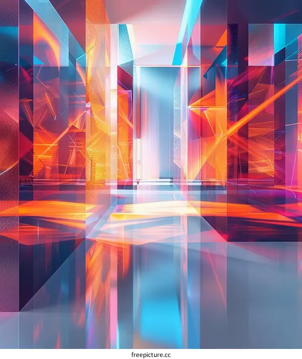 Vibrant Abstract Geometric Structure with Reflections