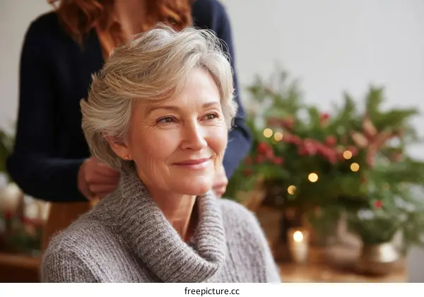 Caregiver assisting senior womans hair