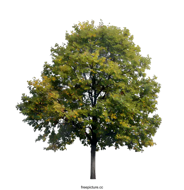 [Transparent Background PNG]Isolated Green Tree with Yellow Leaves on a White Background
