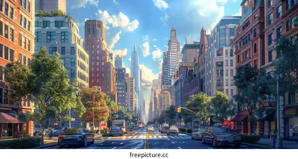City Street Scenery Urban Buildings Landscape