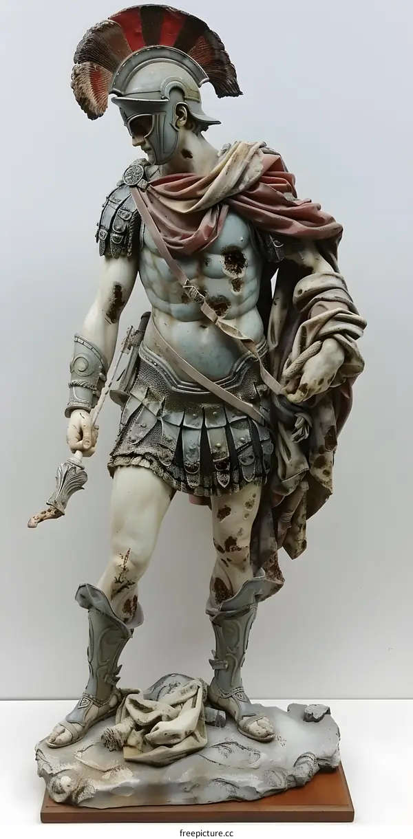Roman Warrior Statue with Damaged Armor