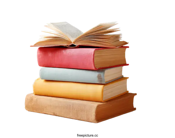 [Transparent Background PNG]Stack of Books with Open Book
