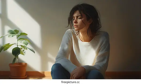 Woman in Sadness Sitting on the Floor