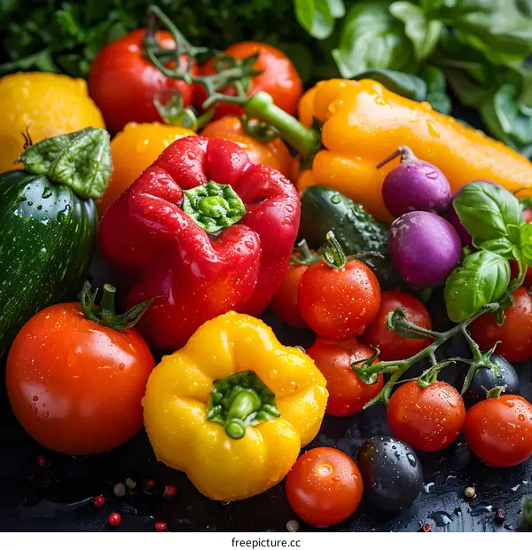 Fresh Vegetables with Water Drops