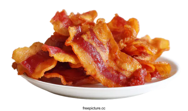 [Transparent Background PNG]Crispy Fried Bacon on a Plate