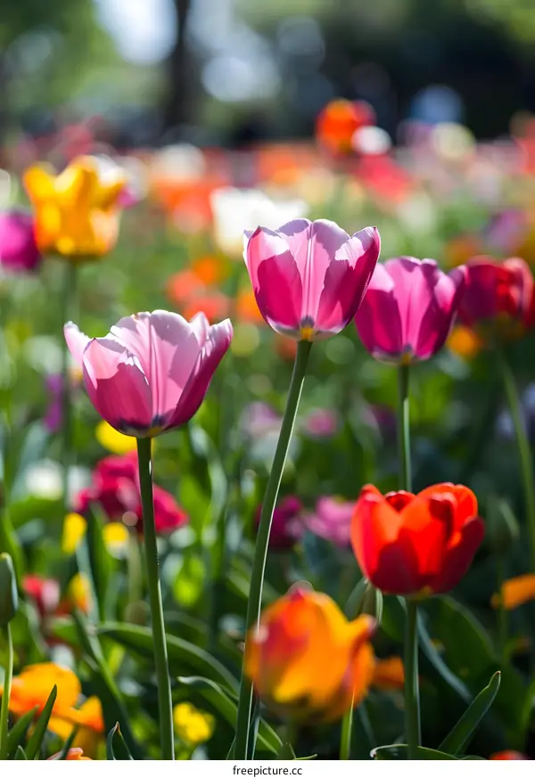 Colorful Tulip Flowers in a Garden