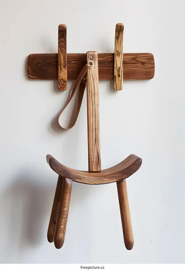 Wooden Wall Mounted Coat Rack with Stool