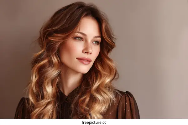 Close-up Fashion Portrait of a Woman with Wavy Hair