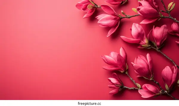 Pink Magnolia Flowers on a Red Background