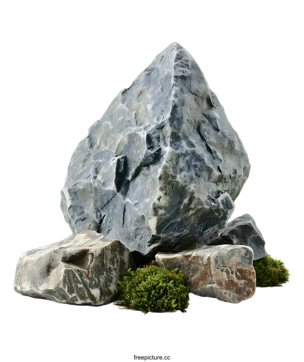 [Transparent Background PNG]Gray Rocks and Green Moss Isolated on White Background