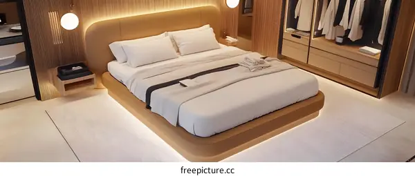 Modern Minimalist Bedroom Design with Wooden Wall Panels