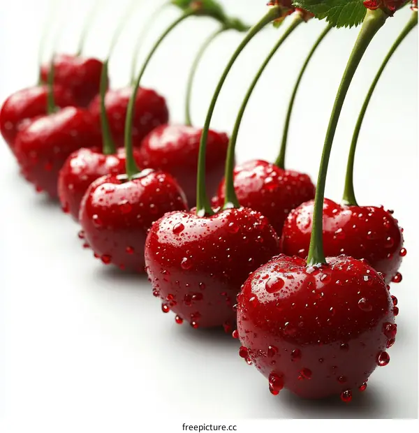 Fresh Cherries with Water Drops Close Up