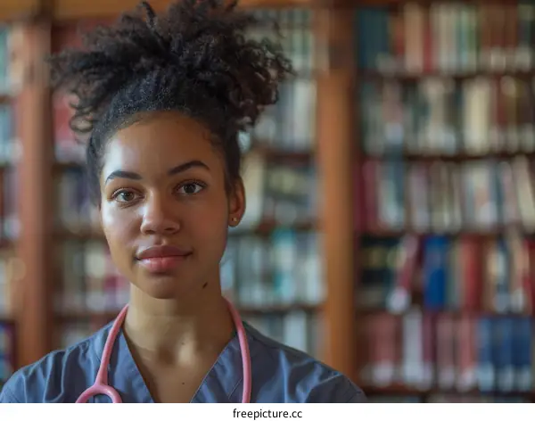 Young African American Female Medical Student in Scrubs