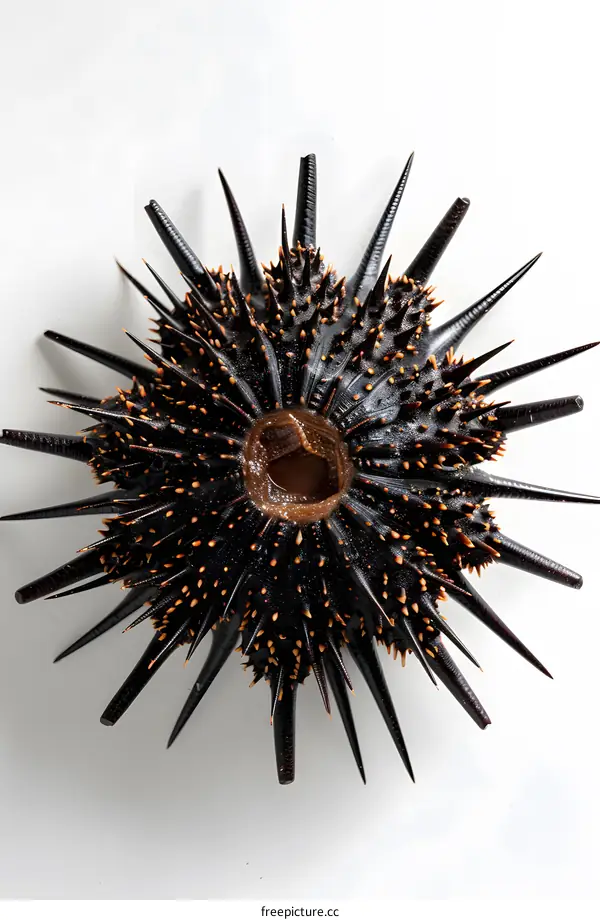 Black Sea Urchin on White Background