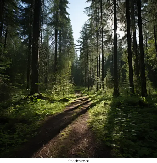 The sun shines through the forest