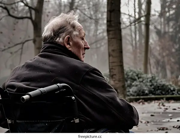 Elderly Man Sitting in a Wheelchair in a Park