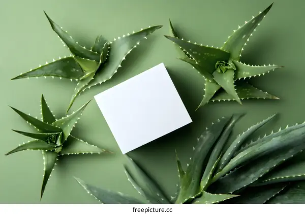 Aloe Vera Plant Flat Lay with Blank Card