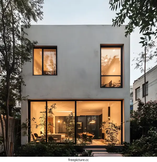 Minimalist Modern Home with Large Windows and a Glass Wall