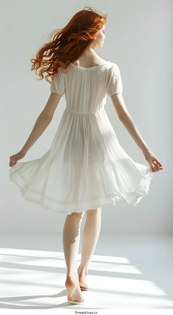 Woman in White Dress Twirling