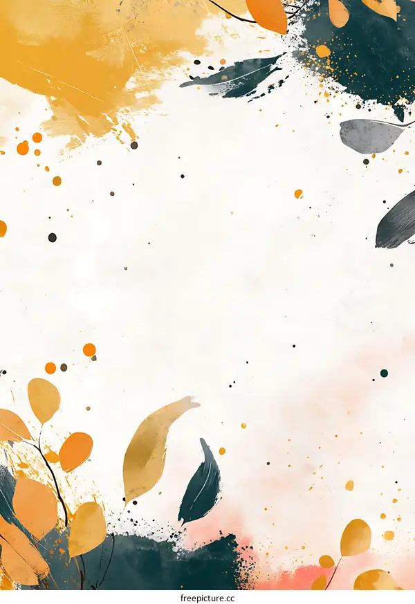 Abstract Watercolor Background with Gold and Green Foliage