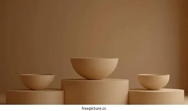 Beige Bowls on Beige Pedestals Minimalist Display