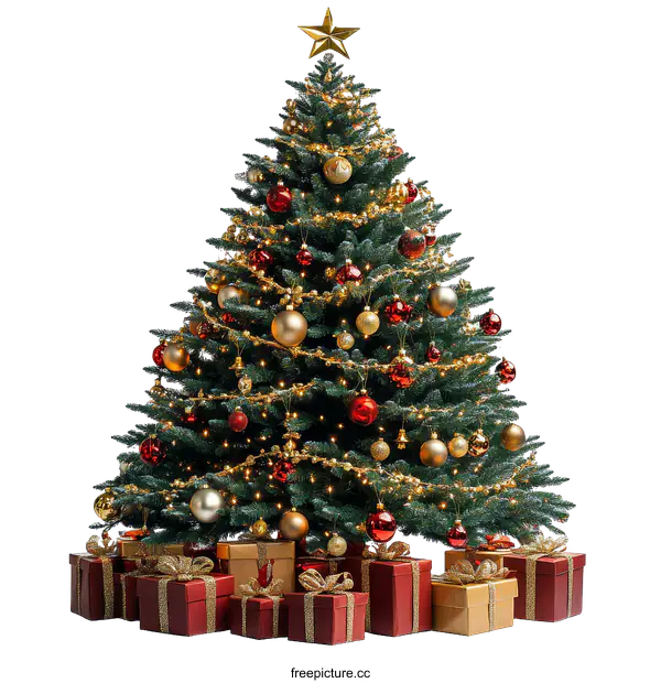 [Transparent Background PNG]Christmas Tree with Presents Festive Decor