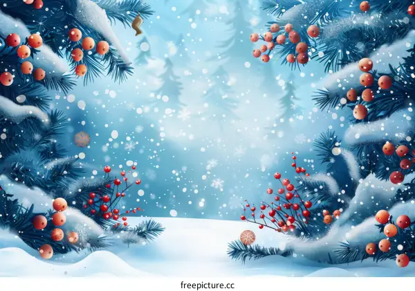 Christmas Snow Scene with Snowman and Gifts