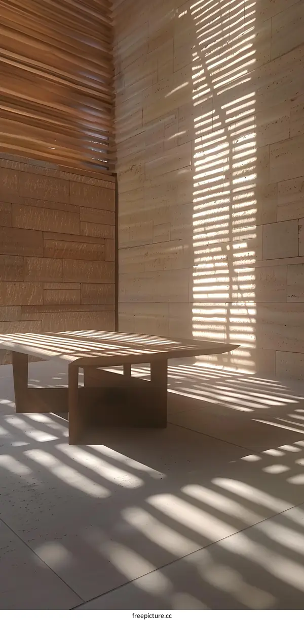 Minimalist Interior Design with Wooden Table and Sunlight