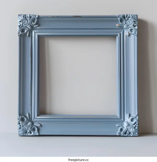 Gray Ornate Picture Frame on White Background