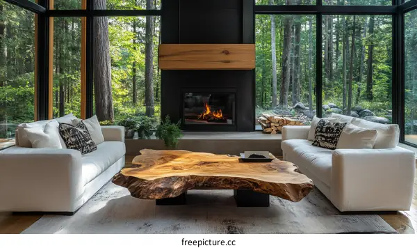 Modern Farmhouse Living Room with Fireplace and Large Windows