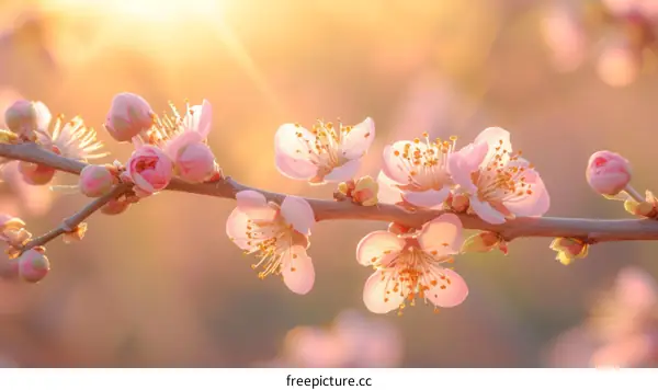 Spring peach blossoms in the morning light