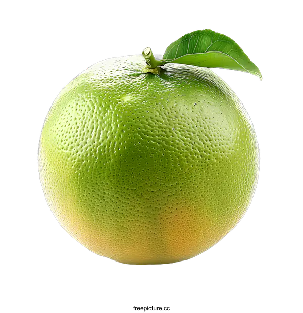 [Transparent Background PNG]Greenish yellow citrus fruit with stem and leaf