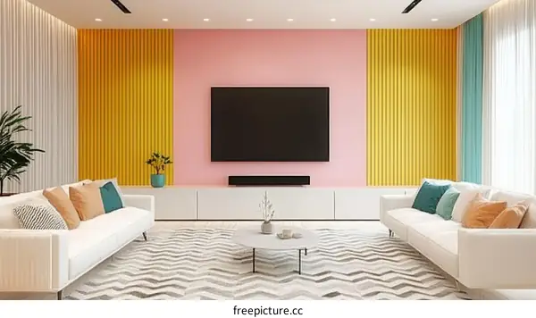 Modern Living Room with Colorful Accent Walls