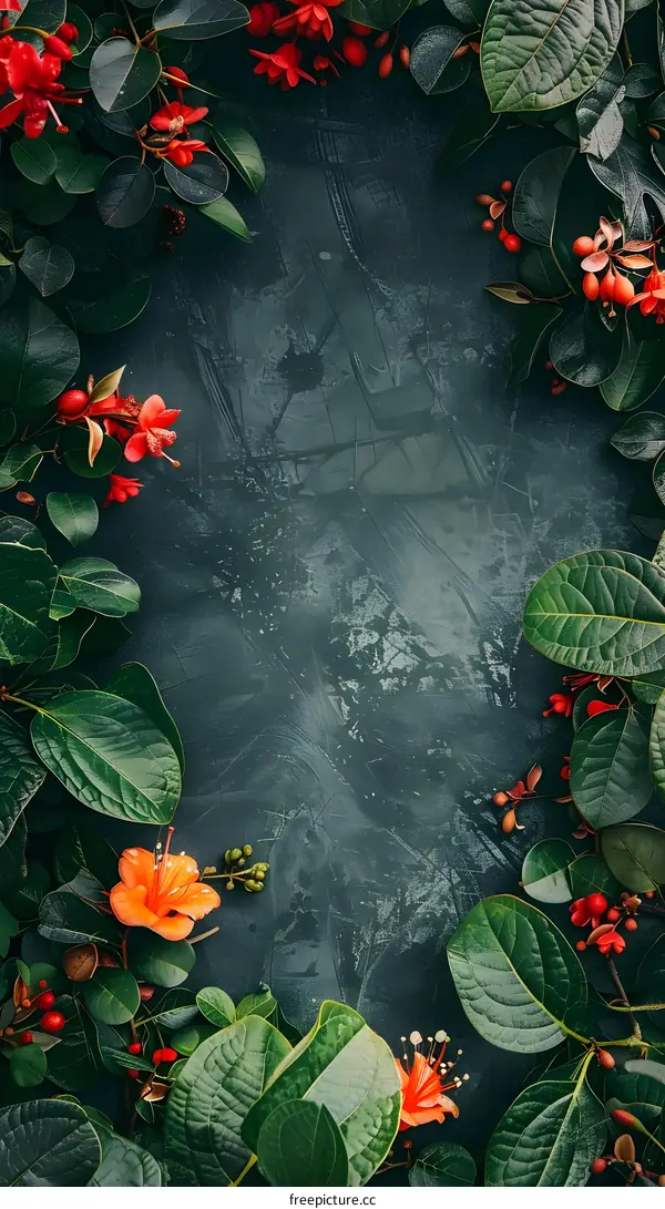 Green Leaves and Flowers Background