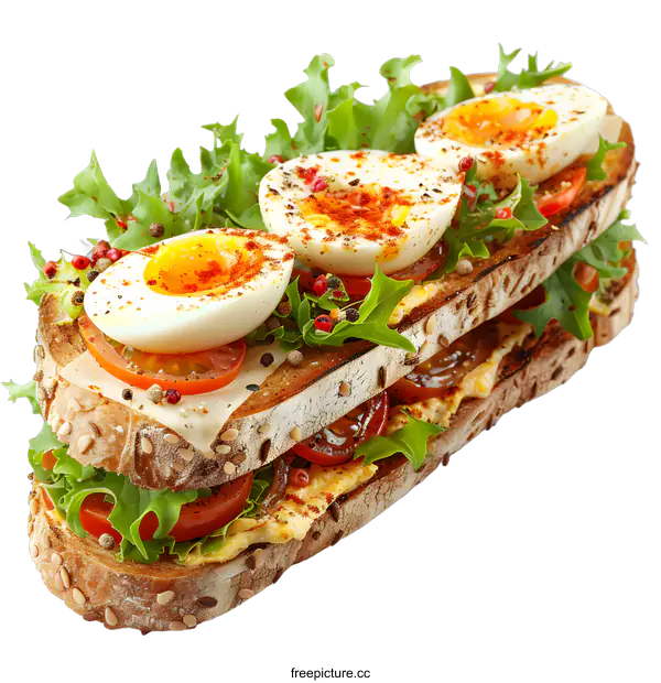[Transparent Background PNG]Delicious Egg Salad Sandwich with Tomatoes and Greens