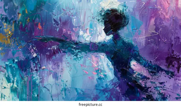 Abstract Expressionist Painting of a Ballerina in Purple and Blue