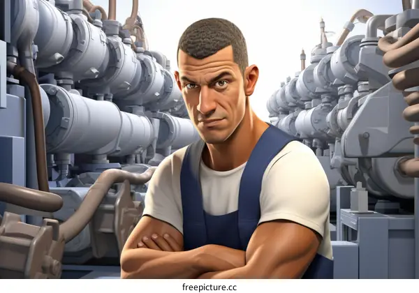Portrait of a male worker standing in front of a machine