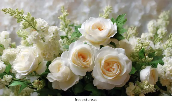 Beautiful Bouquet of White Roses and Lilacs