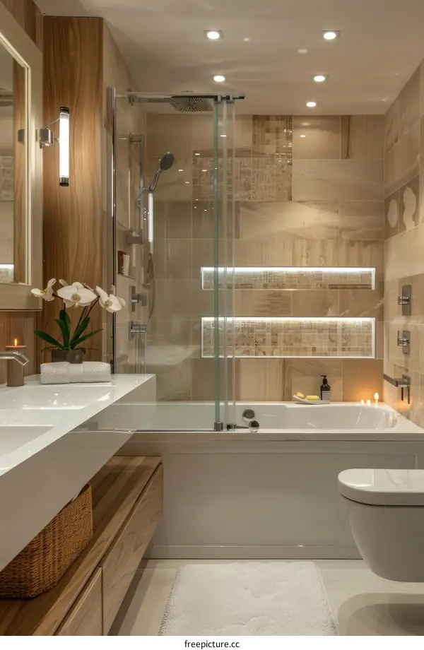 Modern Contemporary Bathroom Design with Natural Wood Accents