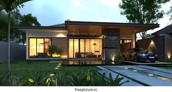 Modern House Design with a Pool and Landscaping